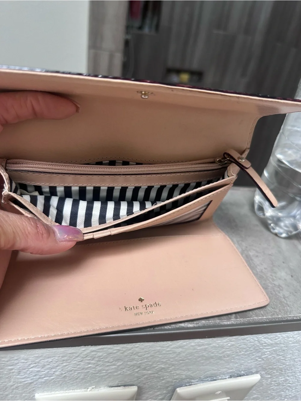 kate spade Black Pebbled Leather Wallet with Gold Logo